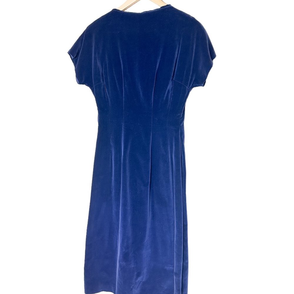 Vintage Royal Blue Velvet Midi Dress- Size 6